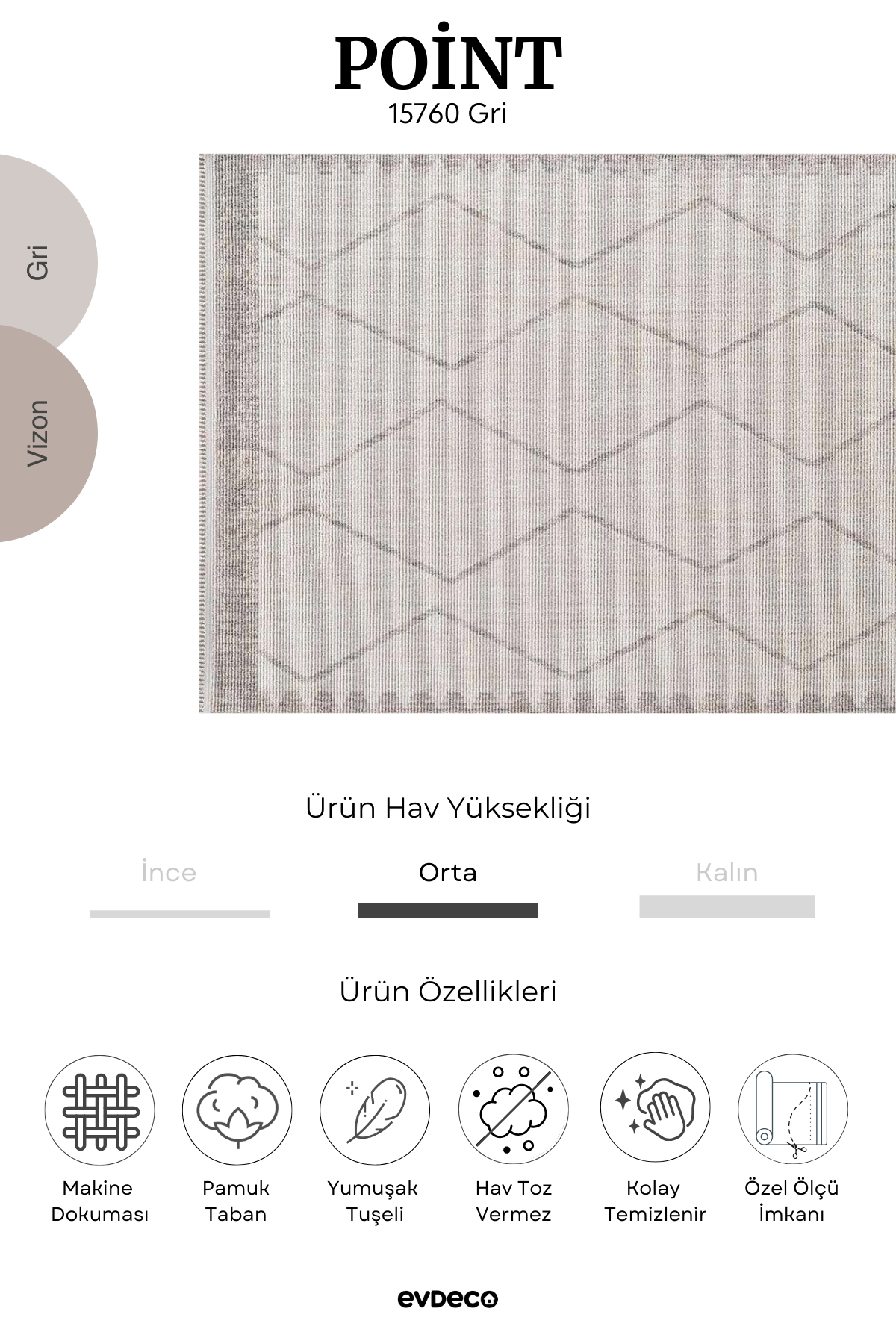 Evdeco Point 15760 Gri Bukle Halı