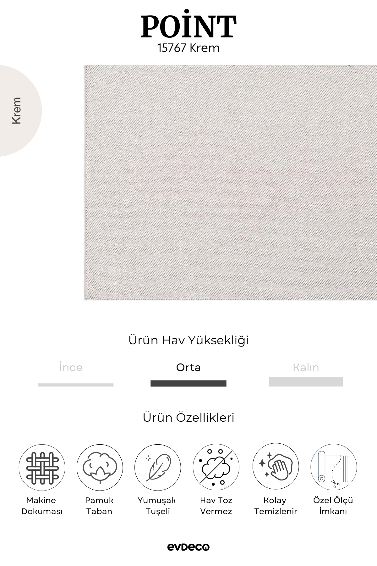 Evdeco Point 15767 Krem Bukle Halı