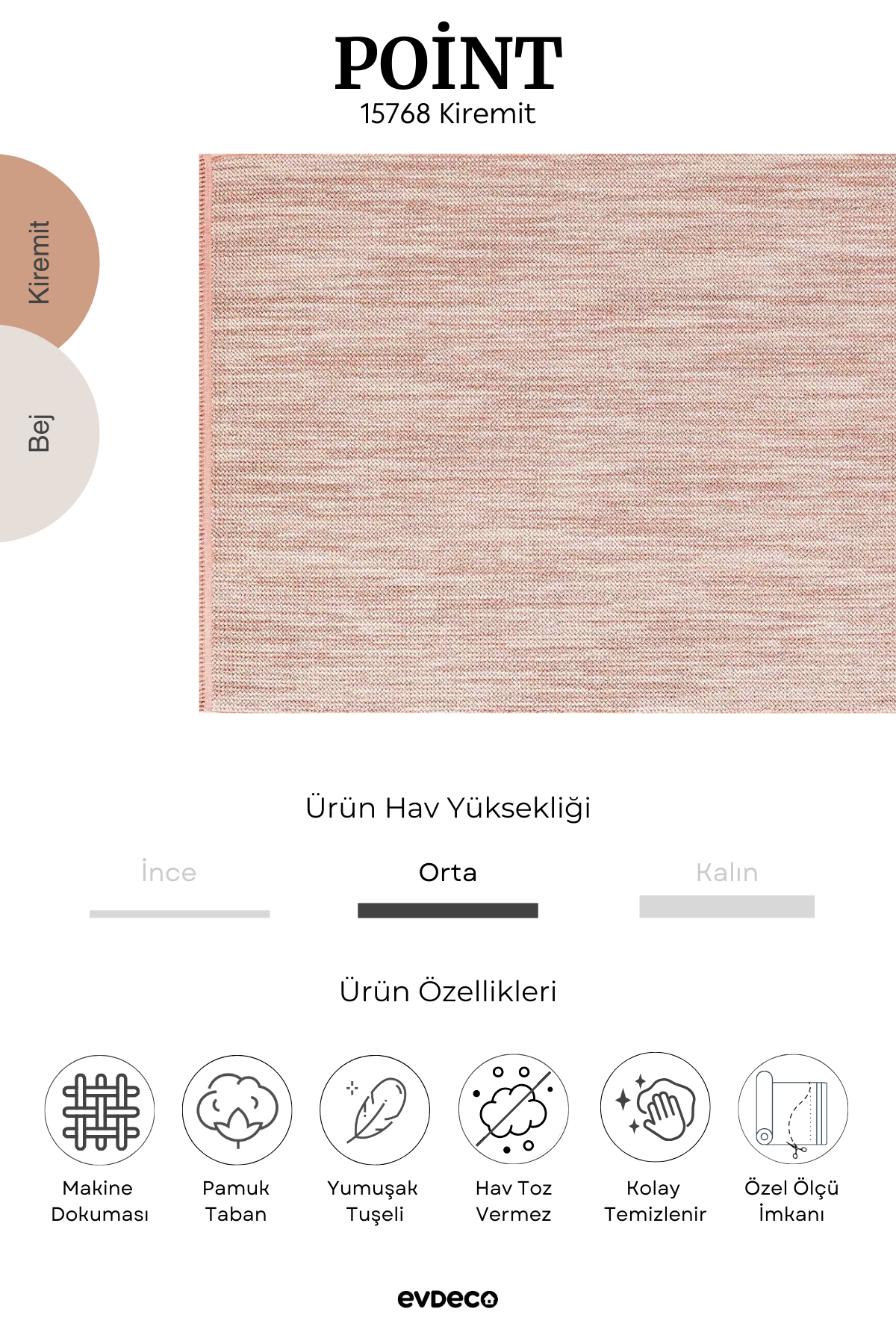 Evdeco Point 15768 Kiremit Bukle Halı