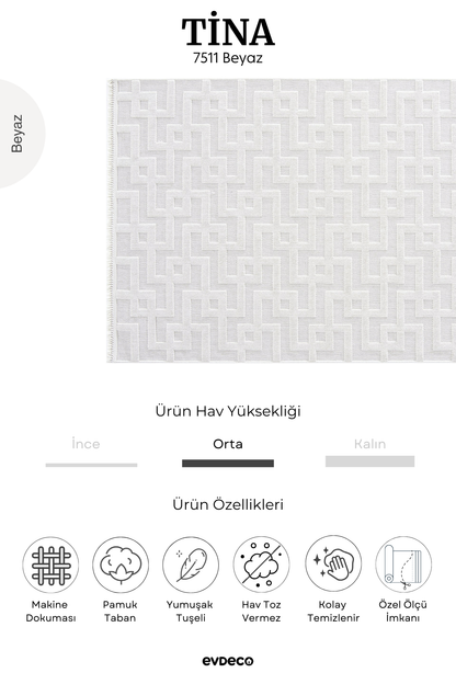 Evdeco Tina 7511 Beyaz Yumuşak Tuşeli Kesme Halı