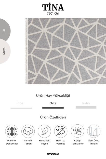 Evdeco Tina 7501 Gri Yumuşak Tuşeli Kesme Halı