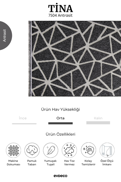 Evdeco Tina 7504 Antrasit Yumuşak Tuşeli Kesme Halı