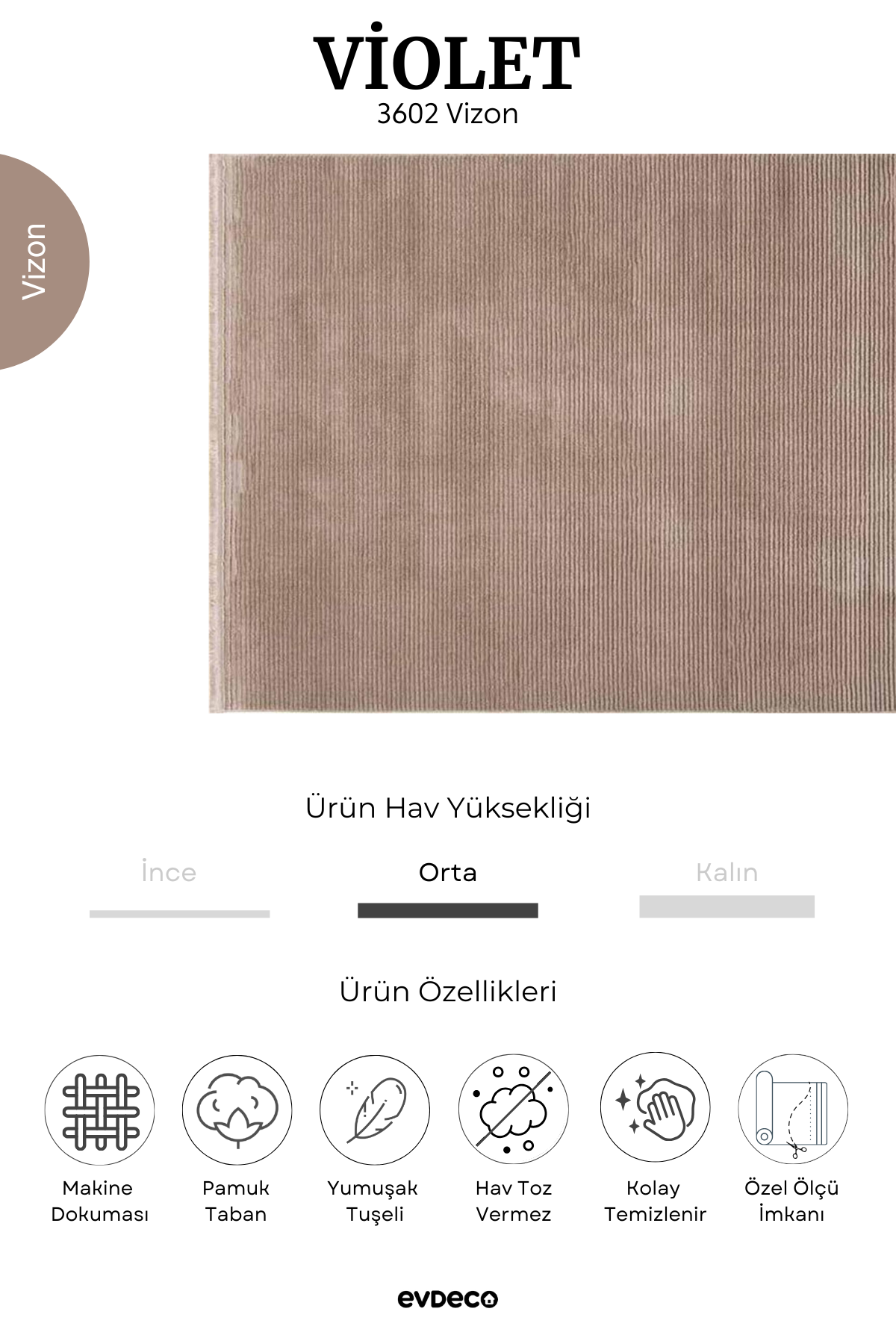 Evdeco Violet 3602 Vizon Yumuşak Dokulu Modern Salon Halısı